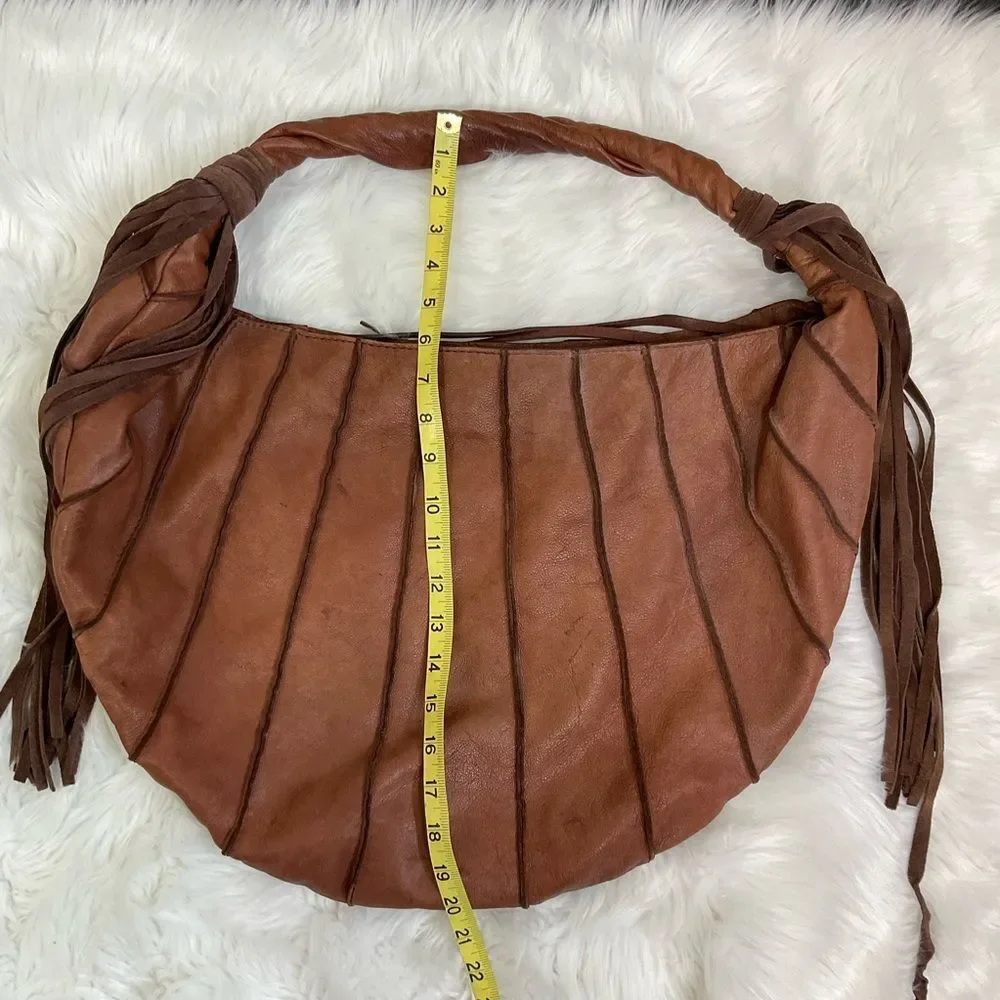 Lucky Brand Brown Canteena Fringe Leather Hobo Shoulder Bag